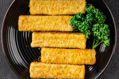 Balık, deniz mahsulü balık kroket, taze gurme yemek arkaplanı, masa rustik gıdanın üstüne, fotokopi alanı, pesseeter diyet.