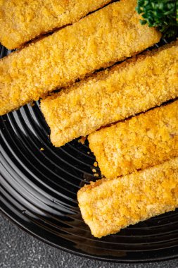 Balık, deniz mahsulü balık kroket, taze gurme yemek arkaplanı, masa rustik gıdanın üstüne, fotokopi alanı, pesseeter diyet.