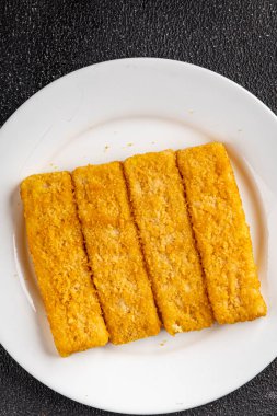 Balık, deniz mahsulü balık kroket, taze gurme yemek arkaplanı, masa rustik gıdanın üstüne, fotokopi alanı, pesseeter diyet.