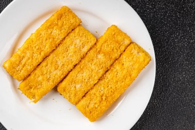Balık, deniz mahsulü balık kroket, taze gurme yemek arkaplanı, masa rustik gıdanın üstüne, fotokopi alanı, pesseeter diyet.