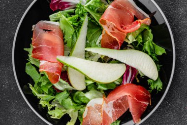 Salata armudu sebze yemeği taze lezzetli gurme yemek arkaplan masa rustik gıda üst görünüm fotokopi alanı