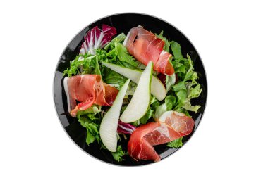 Salata armudu sebze yemeği taze lezzetli gurme yemek arkaplan masa rustik gıda üst görünüm fotokopi alanı