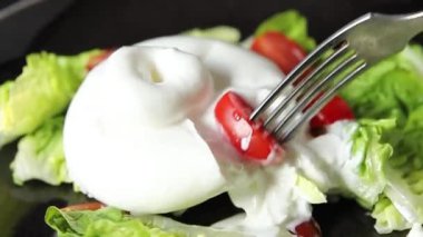 Burrata peynirli salata, bufalo sütlü salata, salata, salata, salata, salata, lezzetli gurme, yemek, arka plan, masa, rustik yemek, fotokopi, fotokopi, uzay keto ve paleo diyeti vejetaryeni.