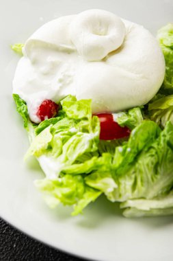 Burrata peynirli salata, bufalo sütlü salata, salata, salata, salata, salata, lezzetli gurme, yemek, arka plan, masa, rustik yemek, fotokopi, fotokopi, uzay keto ve paleo diyeti vejetaryeni.