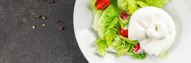 Burrata peynirli salata, bufalo sütlü salata, salata, salata, salata, salata, lezzetli gurme, yemek, arka plan, masa, rustik yemek, fotokopi, fotokopi, uzay keto ve paleo diyeti vejetaryeni.