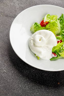 Burrata peynirli salata, bufalo sütlü salata, salata, salata, salata, salata, lezzetli gurme, yemek, arka plan, masa, rustik yemek, fotokopi, fotokopi, uzay keto ve paleo diyeti vejetaryeni.