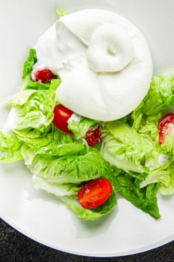 Burrata peynirli salata, bufalo sütlü salata, salata, salata, salata, salata, lezzetli gurme, yemek, arka plan, masa, rustik yemek, fotokopi, fotokopi, uzay keto ve paleo diyeti vejetaryeni.