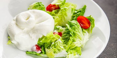 Burrata peynirli salata, bufalo sütlü salata, salata, salata, salata, salata, lezzetli gurme, yemek, arka plan, masa, rustik yemek, fotokopi, fotokopi, uzay keto ve paleo diyeti vejetaryeni.