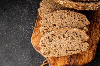 Yulaf ekmeği kepekli, kepekli, kepekli, kepekli, doğal, lezzetli, lezzetli gurme yemek arkaplanı masa kırsal gıdanın üstünde fotokopi alanı.