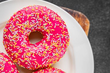 Tatlı tatlı tatlı fast food taze lezzetli gurme yemek arkaplanı masanın üzerinde rustik yemek üst görünüm fotokopi alanı