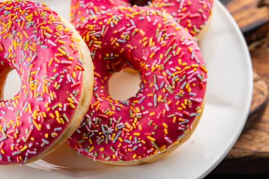 Tatlı tatlı tatlı fast food taze lezzetli gurme yemek arkaplanı masanın üzerinde rustik yemek üst görünüm fotokopi alanı