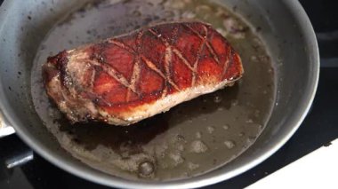 Ördek göğsü rosto et kümes hayvanları taze lezzetli gurme yemek arkaplan masa üzerinde rustik gıda üst görünüm fotokopi alanı