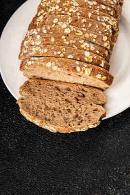 Yulaf ekmeği kepekli, kepekli, kepekli, kepekli, doğal, lezzetli, lezzetli gurme yemek arkaplanı masa kırsal gıdanın üstünde fotokopi alanı.