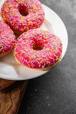 Tatlı tatlı tatlı fast food tatlı tatlı tatlı lezzetli gurme yemek arka planı masa rustik gıda üst görünüm fotokopi alanı