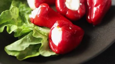 Acı biber peyniri turşuyu sebze turşusu aperatifi taze lezzetli gurme vejetaryen arkaplan masa üzerinde kırsal yemek üst görünüm fotokopi alanı keto ve paleo diyeti