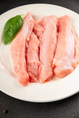 Tavşan çiğ et fileto taze lezzetli gurme yemek arka planı masa rustik gıda üst görünüm fotokopi alanı keto ve paleo diyet