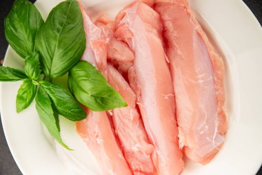 Tavşan çiğ et fileto taze lezzetli gurme yemek arka planı masa rustik gıda üst görünüm fotokopi alanı keto ve paleo diyet