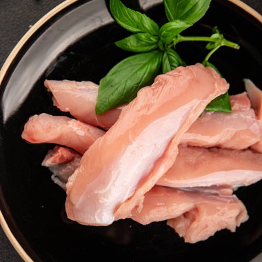 Tavşan çiğ et fileto taze lezzetli gurme yemek arka planı masa rustik gıda üst görünüm fotokopi alanı keto ve paleo diyet