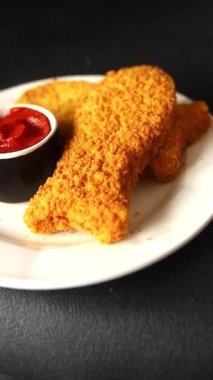 Balık pirzolası şekillendirilmiş balık pirzolası fast food taze gurme yemek arkaplanı masa kırsal gıdalar üst görünüm uzay fotokopisi