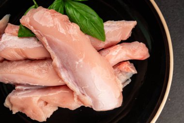 Tavşan çiğ et fileto taze lezzetli gurme yemek arka planı masa rustik gıda üst görünüm fotokopi alanı keto ve paleo diyet