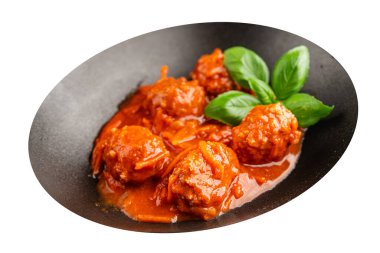 Köfte soslu biftek, domuz eti ya da tavuk eti masadaki leziz gurme yemek arkaplanı kırsal yemek üst görünüm fotokopi alanı keto ve paleo diyeti.