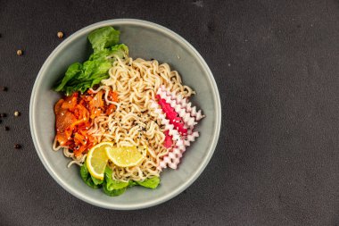 Şehriye kasesi, vejetaryen, lezzetli gurme yemek arka planı, rustik yemekler, fotokopi alanı, keto, paleo diyet vejetaryen ve vejetaryen yemekleri.