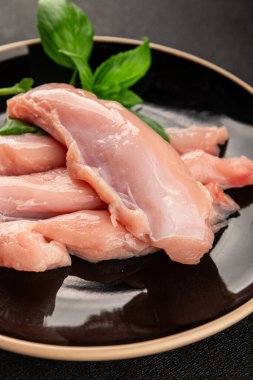 Tavşan çiğ et fileto taze lezzetli gurme yemek arka planı masa rustik gıda üst görünüm fotokopi alanı keto ve paleo diyet