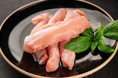 Tavşan çiğ et fileto taze lezzetli gurme yemek arka planı masa rustik gıda üst görünüm fotokopi alanı keto ve paleo diyet