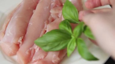 Tavşan eti çiğ fileto taze gurme yemek arkaplanı masa üzerinde rustik gıda üst görünüm kopyalama alanı