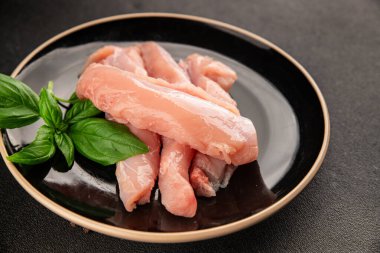 Tavşan çiğ et fileto taze lezzetli gurme yemek arka planı masa rustik gıda üst görünüm fotokopi alanı keto ve paleo diyet