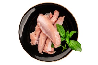 Tavşan çiğ et fileto taze lezzetli gurme yemek arka planı masa rustik gıda üst görünüm fotokopi alanı keto ve paleo diyet