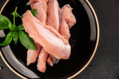 Tavşan çiğ et fileto taze lezzetli gurme yemek arka planı masa rustik gıda üst görünüm fotokopi alanı keto ve paleo diyet