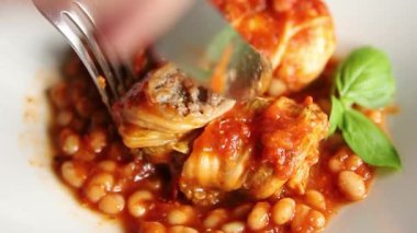 Doldurulmuş lahana sosu, fasulye eti, lahana, taze lezzetli gurme yemek arkaplanı kırsal yiyecekler, fotokopi alanı.