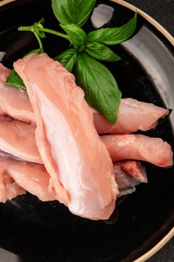 Tavşan çiğ et fileto taze lezzetli gurme yemek arka planı masa rustik gıda üst görünüm fotokopi alanı keto ve paleo diyet