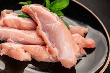 Tavşan çiğ et fileto taze lezzetli gurme yemek arka planı masa rustik gıda üst görünüm fotokopi alanı keto ve paleo diyet