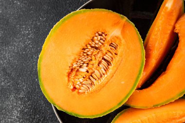 Kavun Charente olgun tatlı meyve lezzetli çerez lezzetli lezzetli gurme yemek arka planı masa üzerinde rustik gıda fotokopi alanı keto ve paleo diyet vegan ve vejetaryen gıda