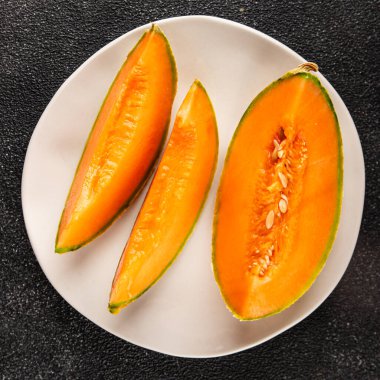 Kavun Charente olgun tatlı meyve lezzetli çerez lezzetli lezzetli gurme yemek arka planı masa üzerinde rustik gıda fotokopi alanı keto ve paleo diyet vegan ve vejetaryen gıda