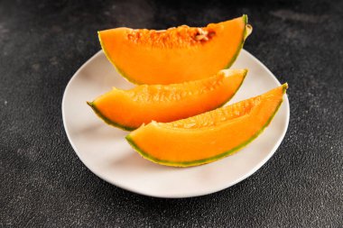 Kavun Charente olgun tatlı meyve lezzetli çerez lezzetli lezzetli gurme yemek arka planı masa üzerinde rustik gıda fotokopi alanı keto ve paleo diyet vegan ve vejetaryen gıda