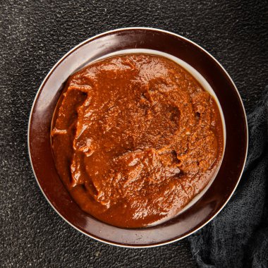 Japon yemeği pişirmek için Miso macunu kalın soya fasulyesi ezmesi. Lezzetli çerezler. Yemek arkaplanı.