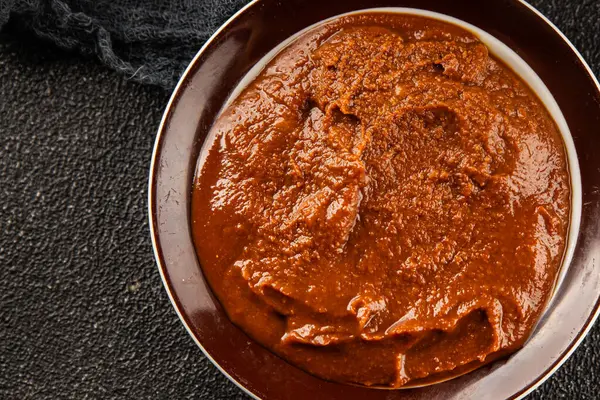 Japon yemeği pişirmek için Miso macunu kalın soya fasulyesi ezmesi. Lezzetli çerezler. Yemek arkaplanı.