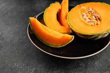 Kavun Charente olgun tatlı meyve lezzetli çerez lezzetli lezzetli gurme yemek arka planı masa üzerinde rustik gıda fotokopi alanı keto ve paleo diyet vegan ve vejetaryen gıda