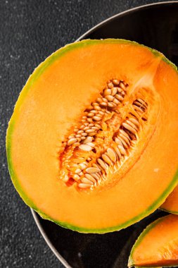 Kavun Charente olgun tatlı meyve lezzetli çerez lezzetli lezzetli gurme yemek arka planı masa üzerinde rustik gıda fotokopi alanı keto ve paleo diyet vegan ve vejetaryen gıda