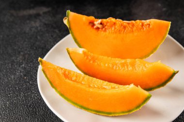 Kavun Charente olgun tatlı meyve lezzetli çerez lezzetli lezzetli gurme yemek arka planı masa üzerinde rustik gıda fotokopi alanı keto ve paleo diyet vegan ve vejetaryen gıda