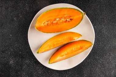 Kavun Charente olgun tatlı meyve lezzetli çerez lezzetli lezzetli gurme yemek arka planı masa üzerinde rustik gıda fotokopi alanı keto ve paleo diyet vegan ve vejetaryen gıda