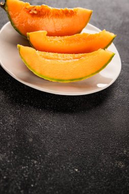 Kavun Charente olgun tatlı meyve lezzetli çerez lezzetli lezzetli gurme yemek arka planı masa üzerinde rustik gıda fotokopi alanı keto ve paleo diyet vegan ve vejetaryen gıda