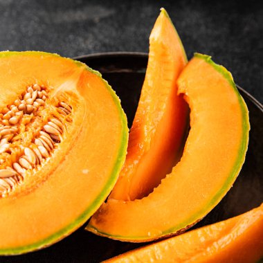 Kavun Charente olgun tatlı meyve lezzetli çerez lezzetli lezzetli gurme yemek arka planı masa üzerinde rustik gıda fotokopi alanı keto ve paleo diyet vegan ve vejetaryen gıda