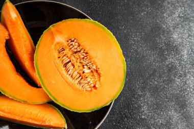 Kavun Charente olgun tatlı meyve lezzetli çerez lezzetli lezzetli gurme yemek arka planı masa üzerinde rustik gıda fotokopi alanı keto ve paleo diyet vegan ve vejetaryen gıda