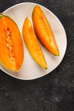 Kavun Charente olgun tatlı meyve lezzetli çerez lezzetli lezzetli gurme yemek arka planı masa üzerinde rustik gıda fotokopi alanı keto ve paleo diyet vegan ve vejetaryen gıda