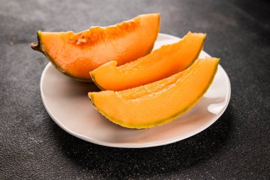 Kavun Charente olgun tatlı meyve lezzetli çerez lezzetli lezzetli gurme yemek arka planı masa üzerinde rustik gıda fotokopi alanı keto ve paleo diyet vegan ve vejetaryen gıda