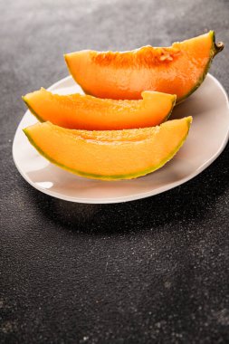 Kavun Charente olgun tatlı meyve lezzetli çerez lezzetli lezzetli gurme yemek arka planı masa üzerinde rustik gıda fotokopi alanı keto ve paleo diyet vegan ve vejetaryen gıda